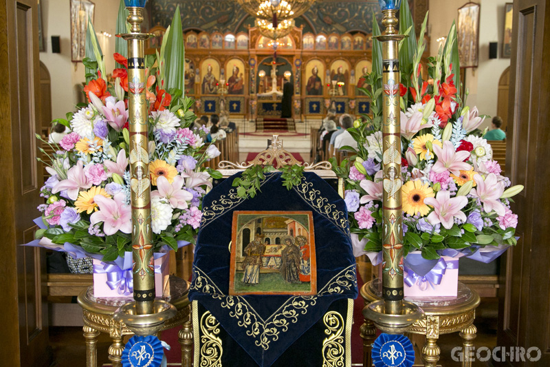 St Basil the Great - Icon with flowers